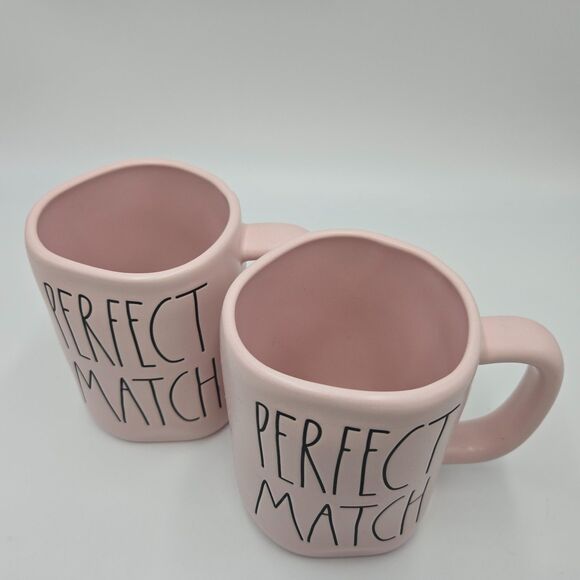 Rae Dunn PERFECT MATCH Mugs Pastel Pink Farmhouse Love Couple Romance Coffee Cup - Picture 3 of 4